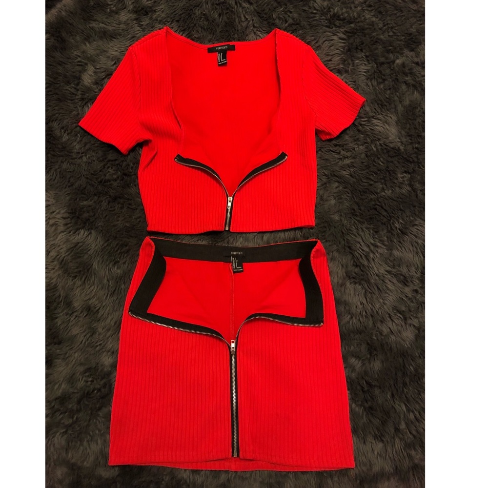 🍒Zip Front Ribbed Top&Skirt Set🍒